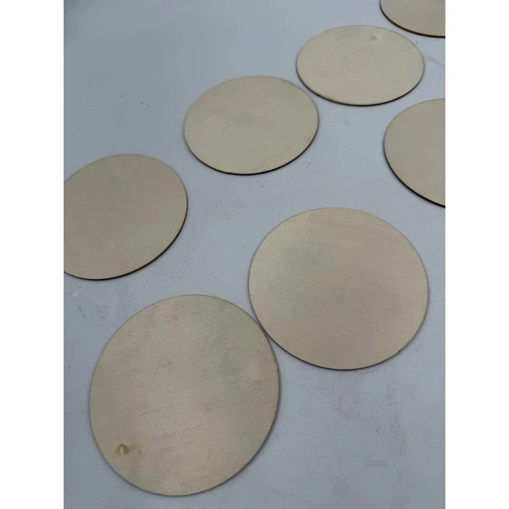 Set Of 8 Wooden Painted Coffee Themed Coasters NEW Natural Wood